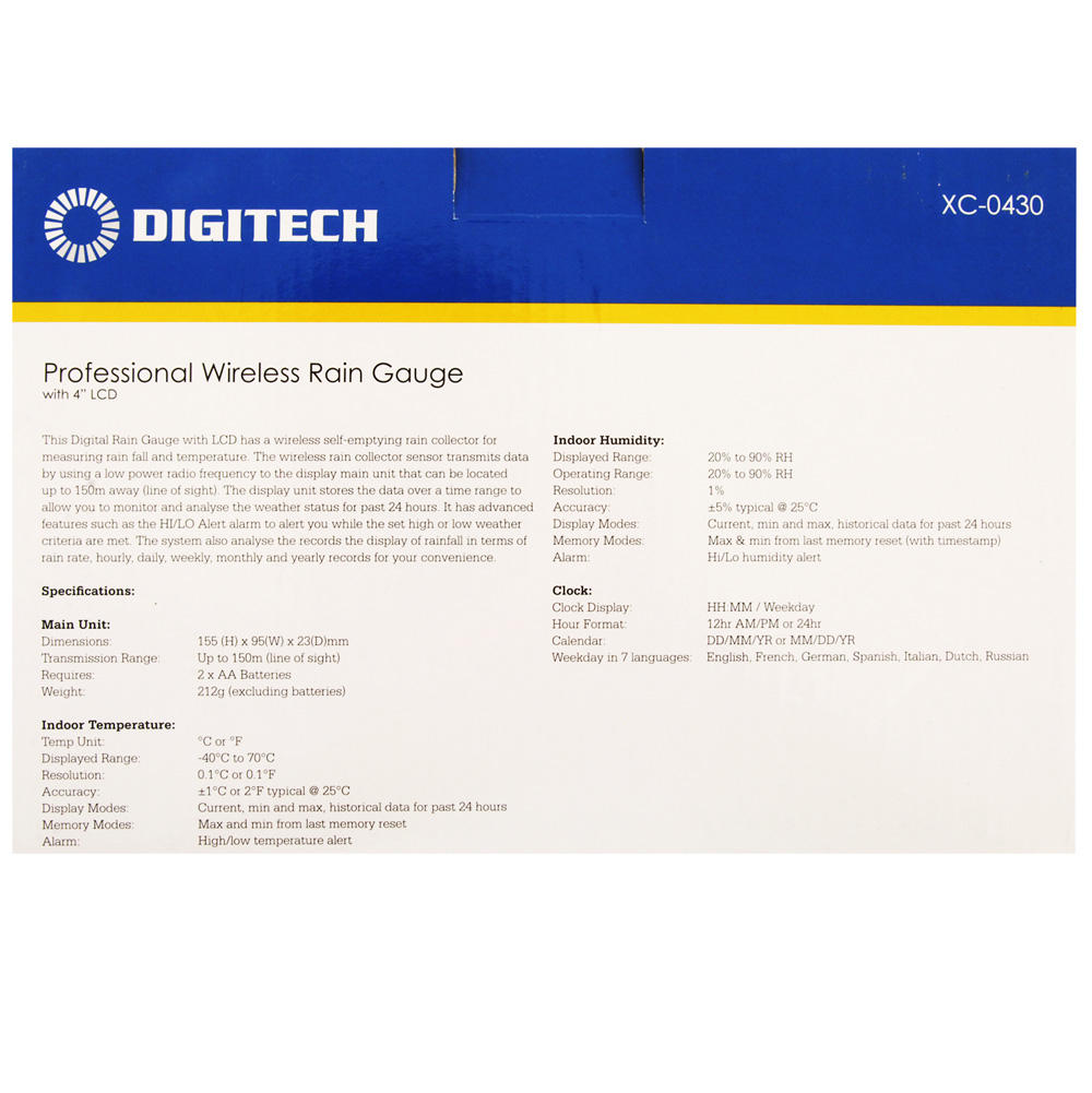 Digitech Digital Rain Gauge with Temperature