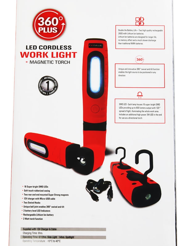 Schumacher SL137RU Cordless Rechargeable LED Work Light  600 Lumens