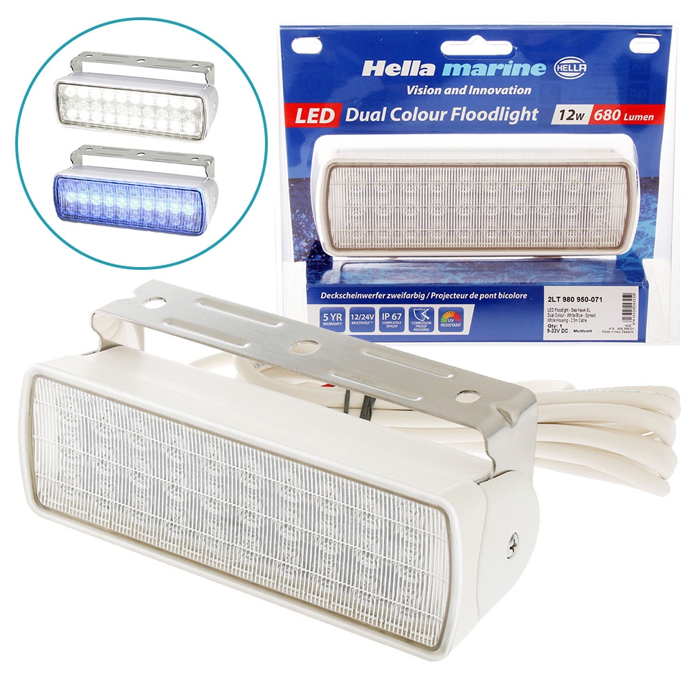 Hella Marine Sea Hawk-XL Dual Colour LED Floodlight White/Blue Spread - White Housing
