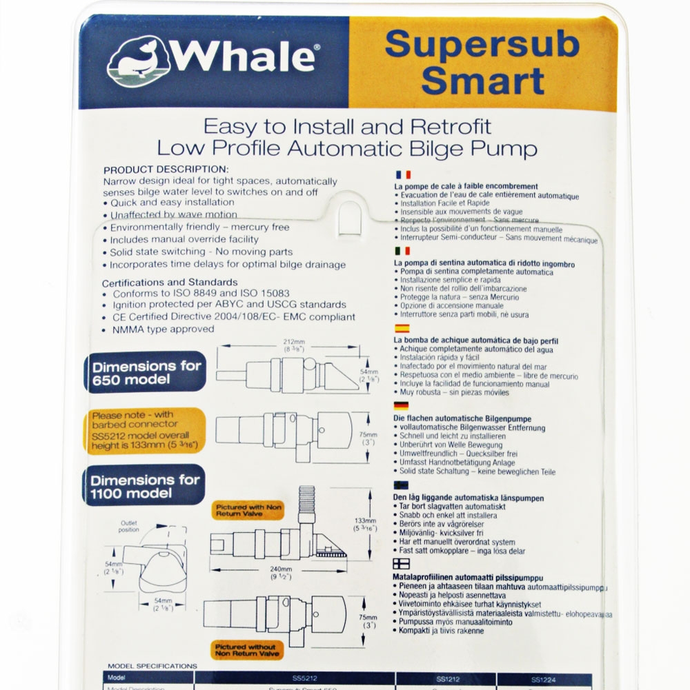Whale Supersub Smart Automatic Bilge Pump 650gph 12v