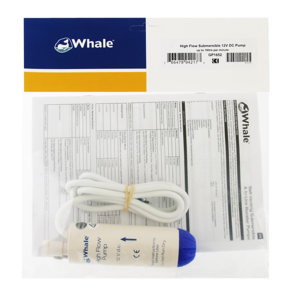 Whale GP1652 High Flow Submersible Electric Galley Pump 12v 16L