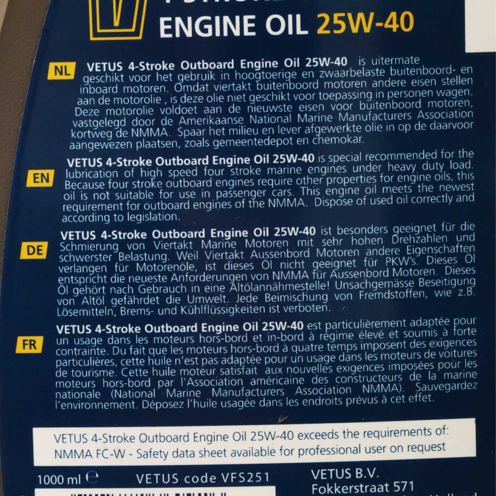 VETUS 25W-40 4-Stroke Outboard Engine Oil 1L