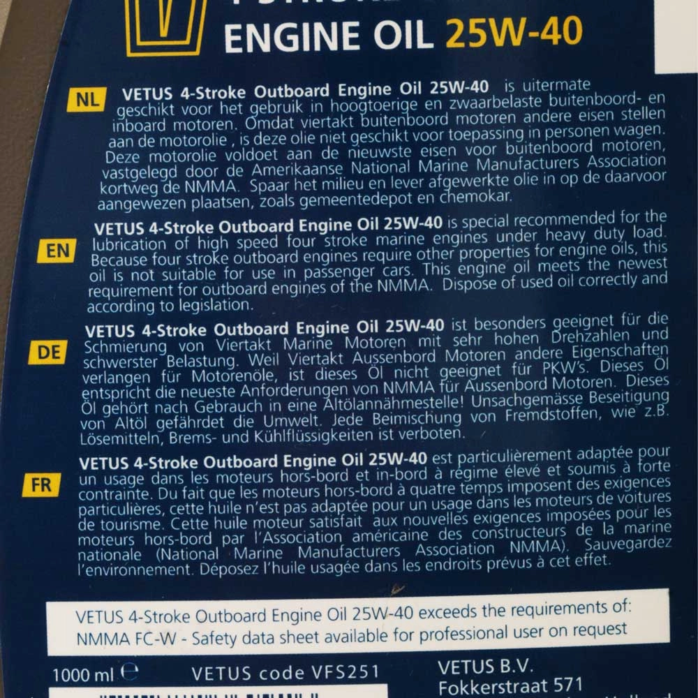 VETUS 25W-40 4-Stroke Outboard Engine Oil 1L VETUS 25W-40 4-Stroke Outboard Engine Oil 1L