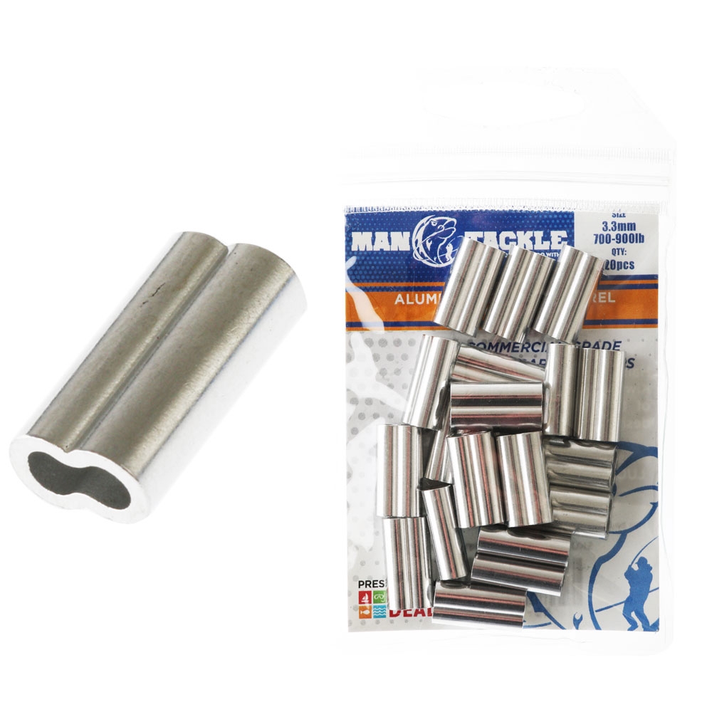 ManTackle Aluminium Double Barrel Crimp Sleeves 3.3mm 700-900lb Qty 20
