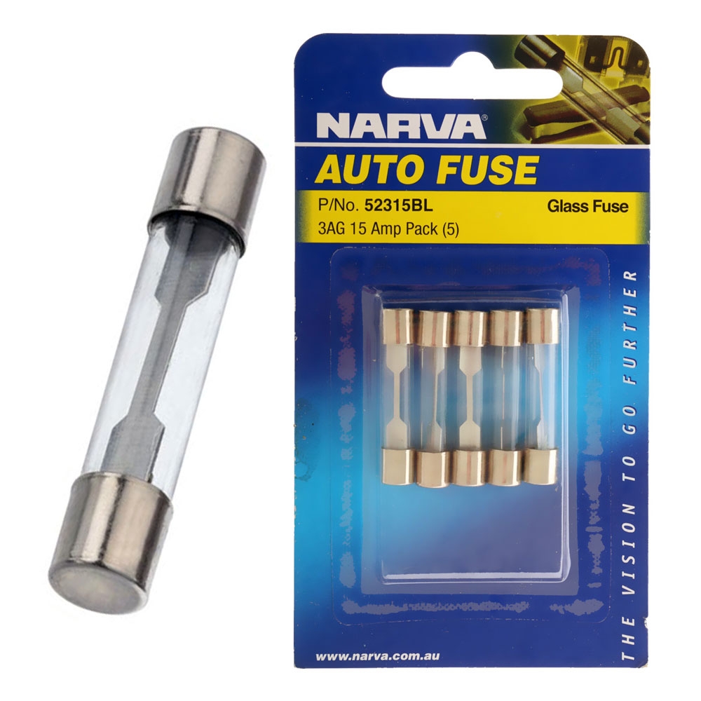 NARVA Glass Fuse 3AG 15A Qty 5