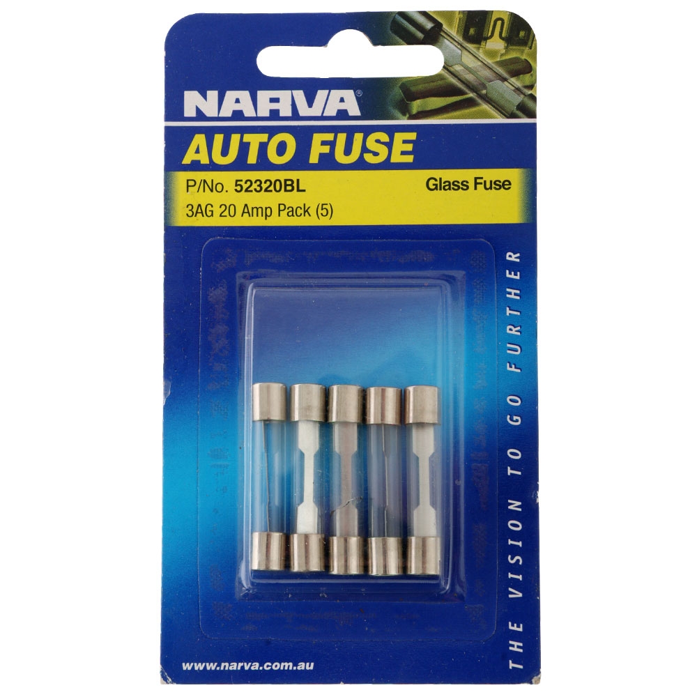 NARVA Glass Fuse 3AG 20A Qty 5