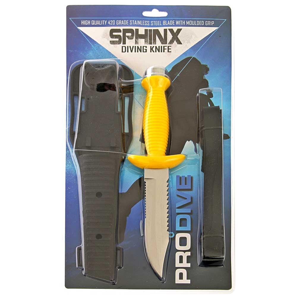 Pro-Dive Sphinx Dive Knife with Sheath Yellow 15cm