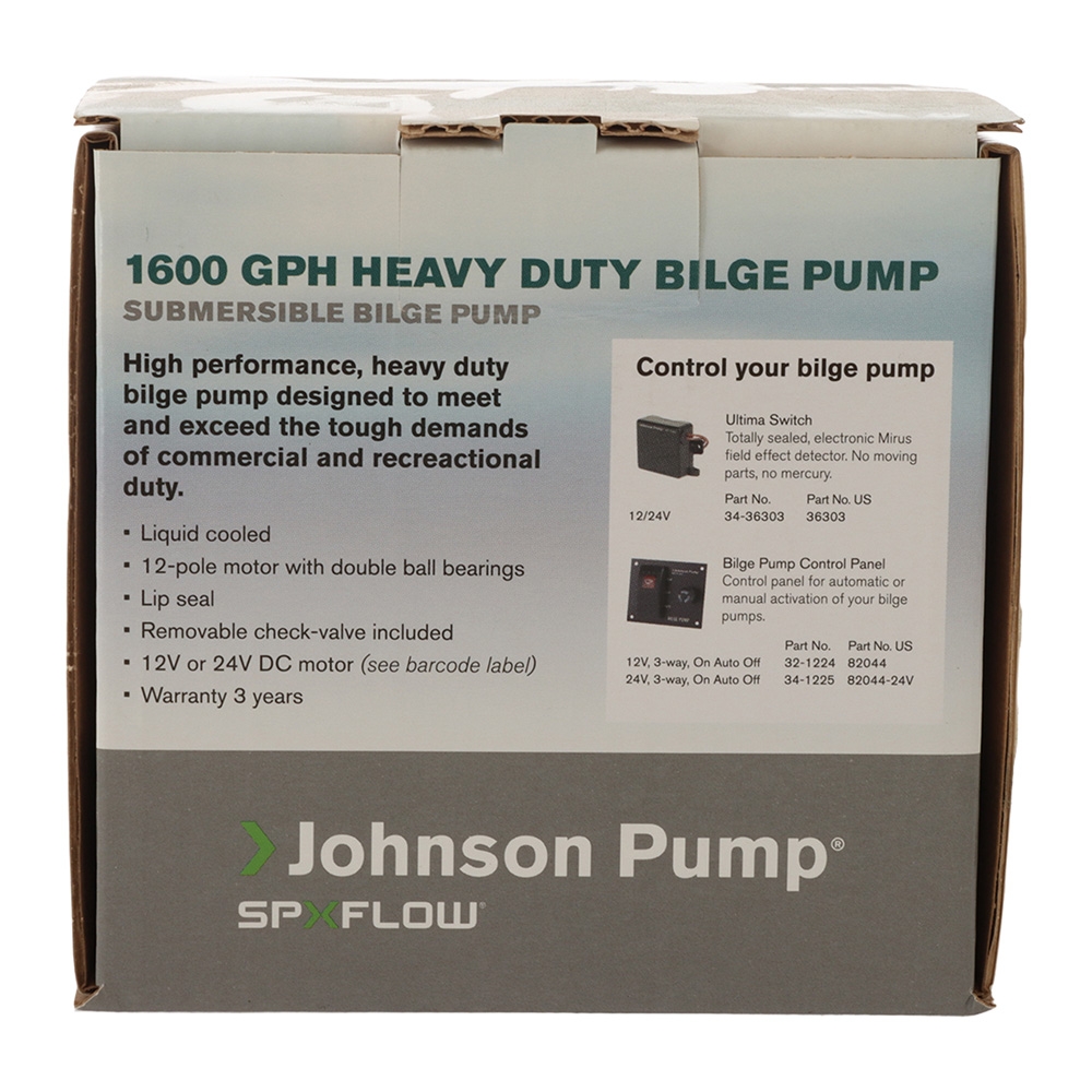 Johnson L1600 Heavy-Duty Submersible Bilge Pump 12V 1600 GPH