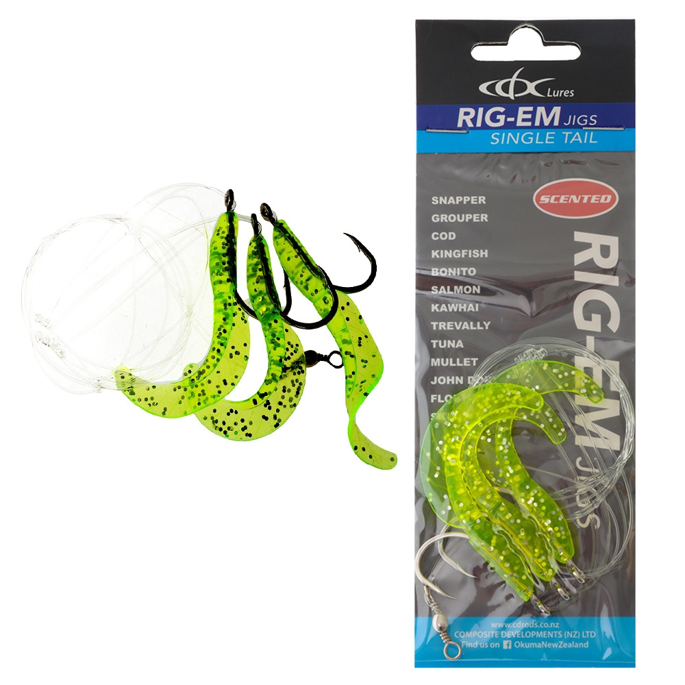 CDX Rig-Em Single Tail Soft Jig Rig 7cm Chartreuse