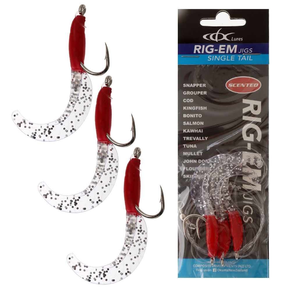 CDX Rig-Em Single Tail Soft Jig Rig 7cm Fluoro Red/Clear