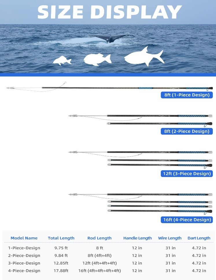 BlueWing Carbon Fibre Fishing Harpoon 8ft 2pc - Front Weighted