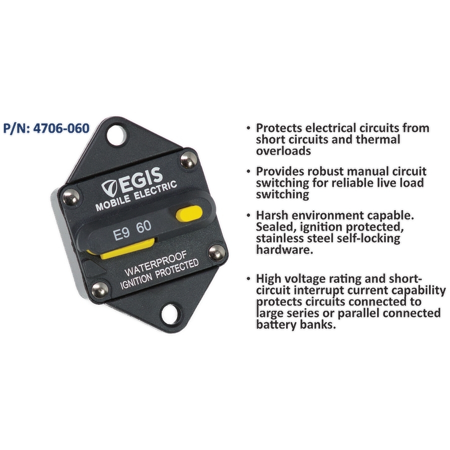 Egis Mobile Electric Thermal Circuit Breaker 60 A Panel Mount