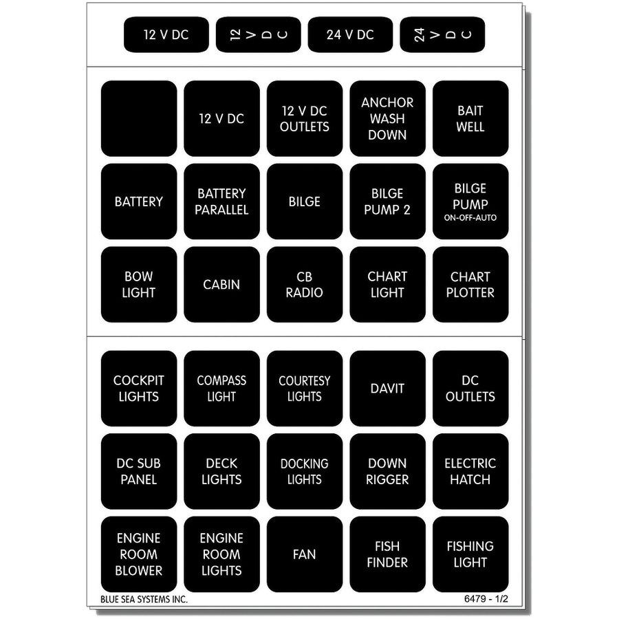 Blue Sea 60 Black Square Waterproof DC Label Kit