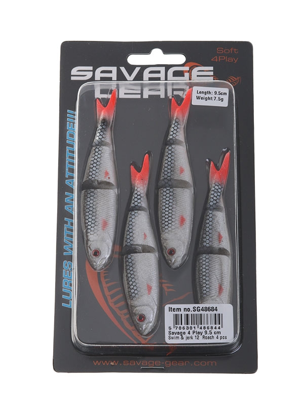 Savage Gear 4Play Swim & Jerk Swimming Soft Bait 95mm Roach Qty 4