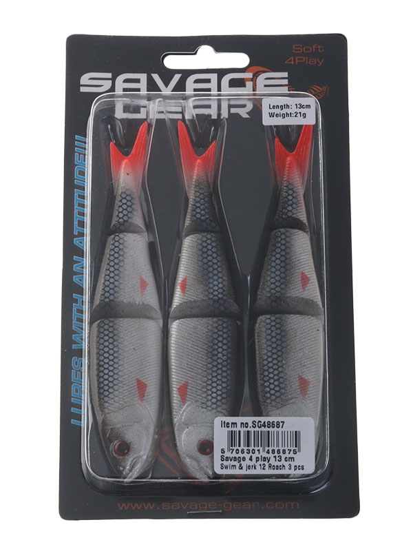 Savage Gear 4Play Swim and Jerk Swimming Soft Bait  13cm Qty 3 Roach