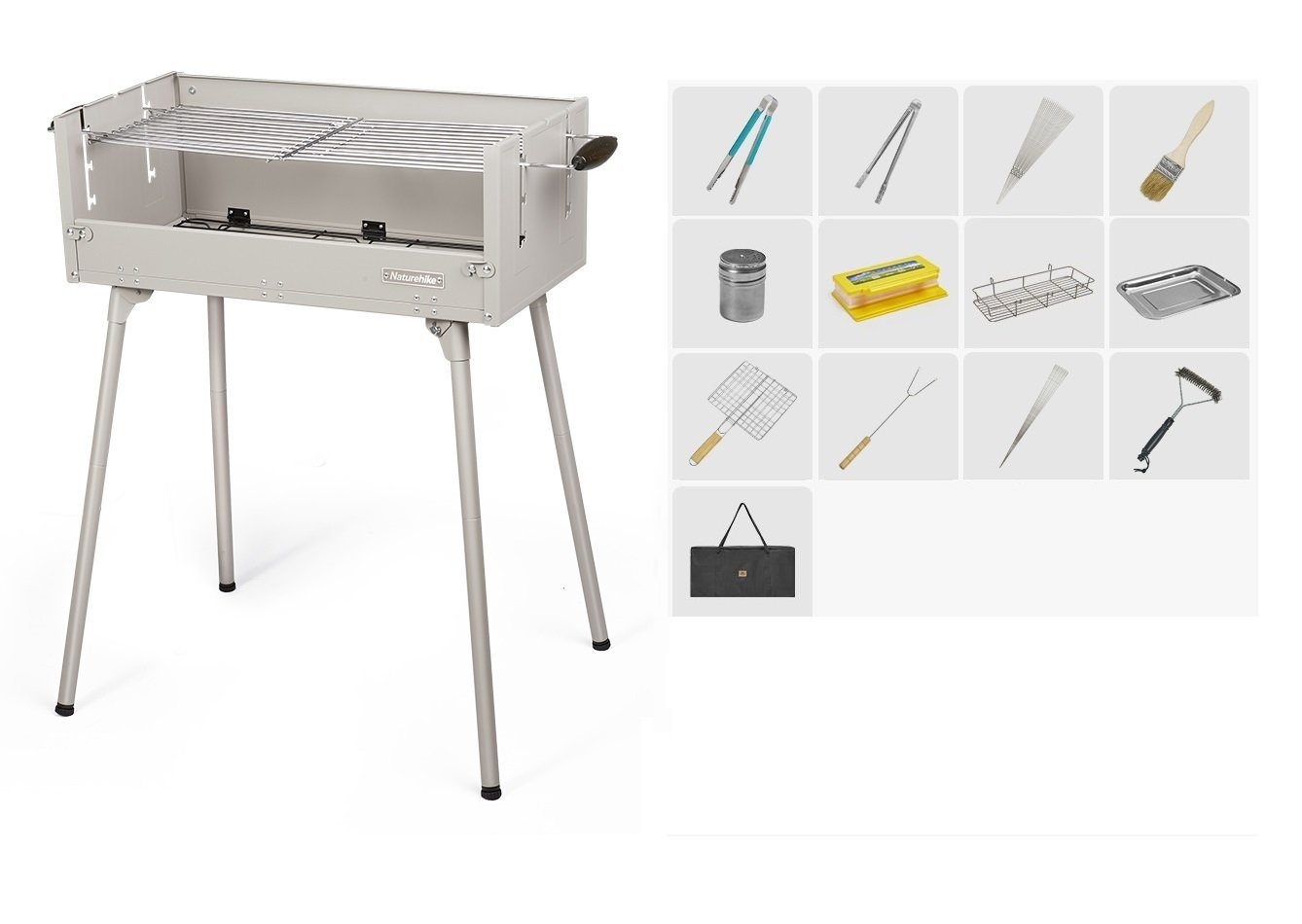 Naturehike Folding Charcoal BBQ Fire Grill Grey 14-Piece Package