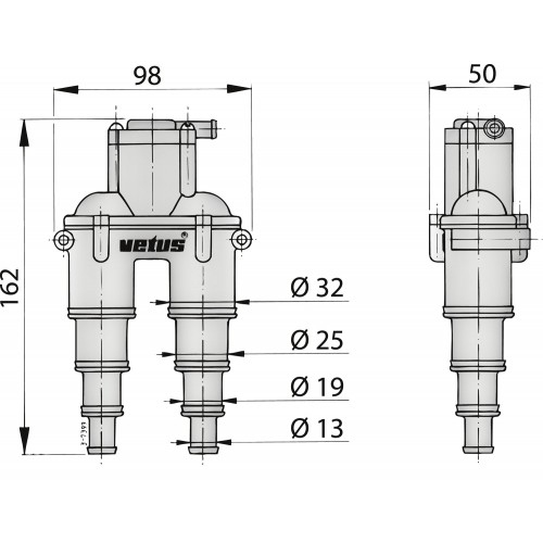 VETUS Airvent with Hose for 13/19/25/32mm Hose