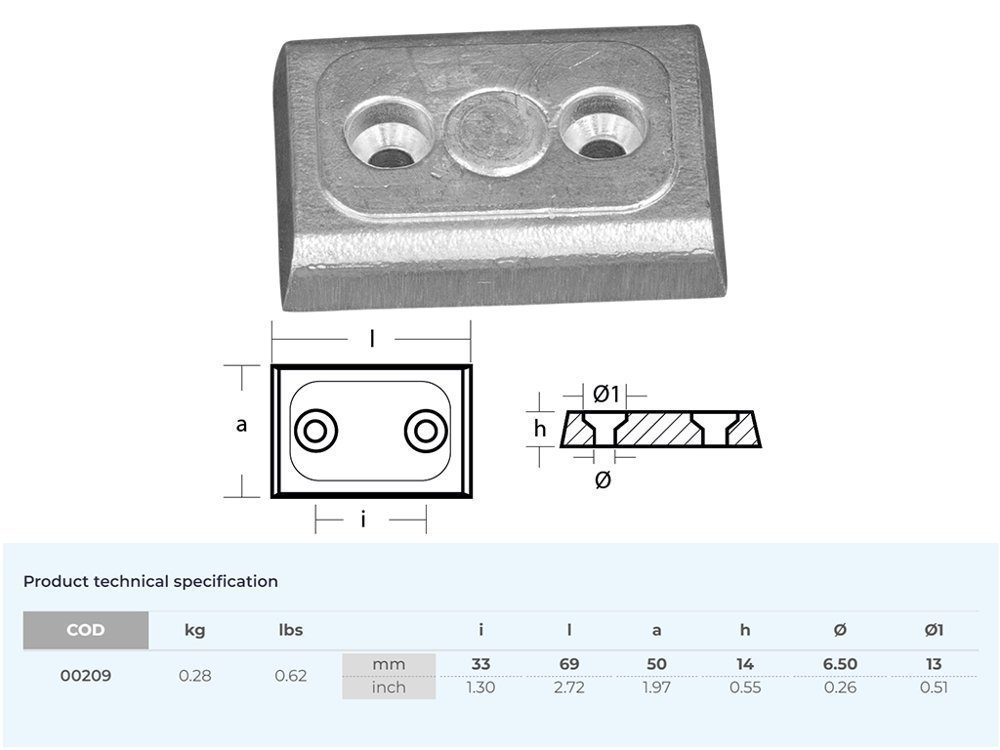 Tecnoseal Zinc Anode Boston Plate Flaps HC33 70x50x13mm