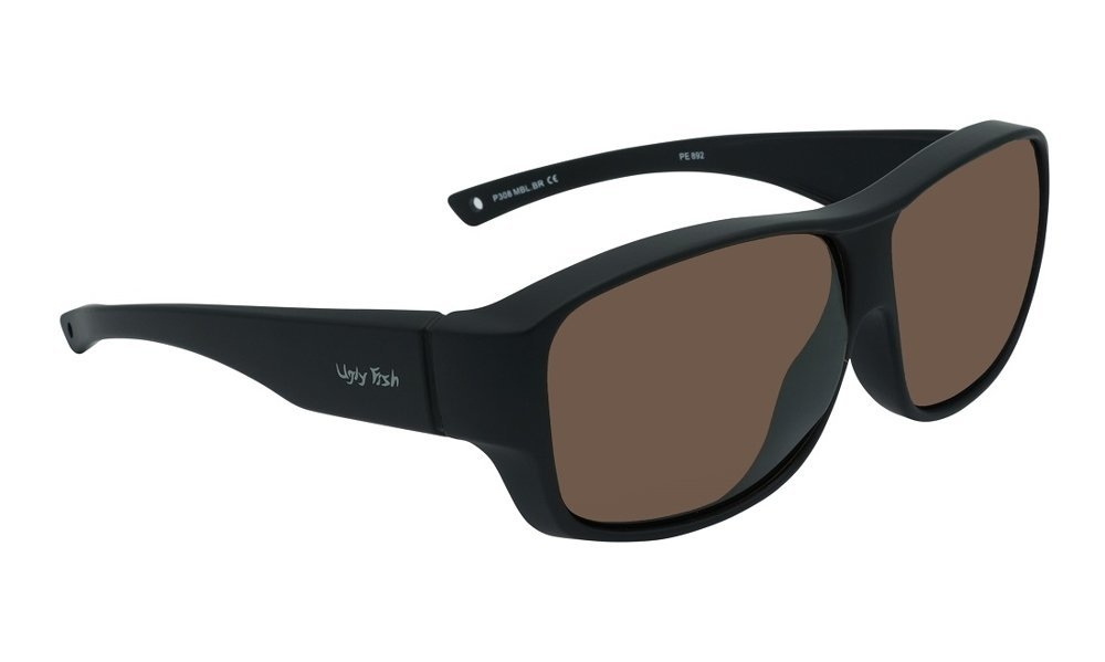 Ugly Fish P308 Polarised Fit Over Sunglasses Matte Black Frame/Brown Lens Larger Fit