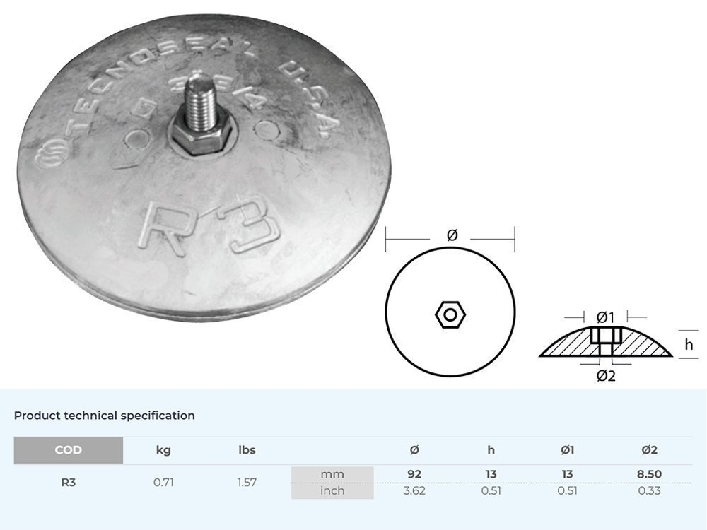 Tecnoseal Zinc Anode Disc 92 Diameter x 12.77mm Pair
