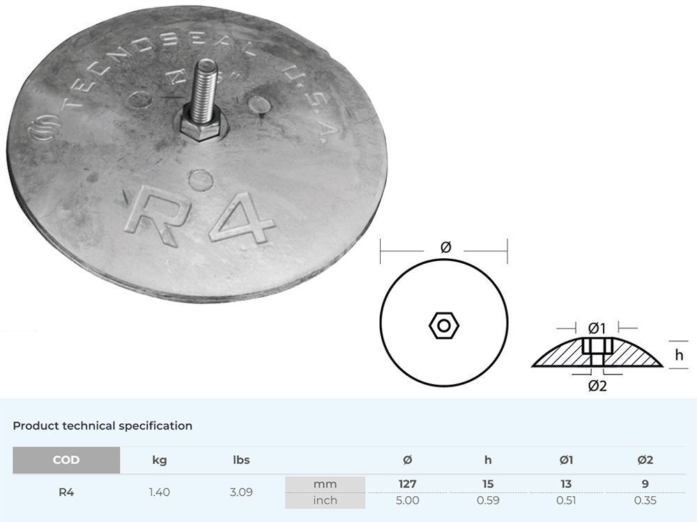 Tecnoseal Zinc Anode Disc 127 Diameter x 15mm Pair