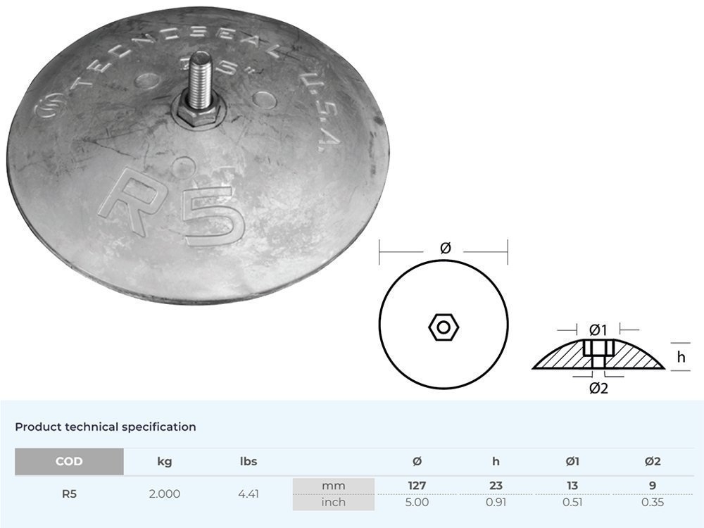 Tecnoseal Zinc Anode Disc 127 Diameter x 23mm Pair