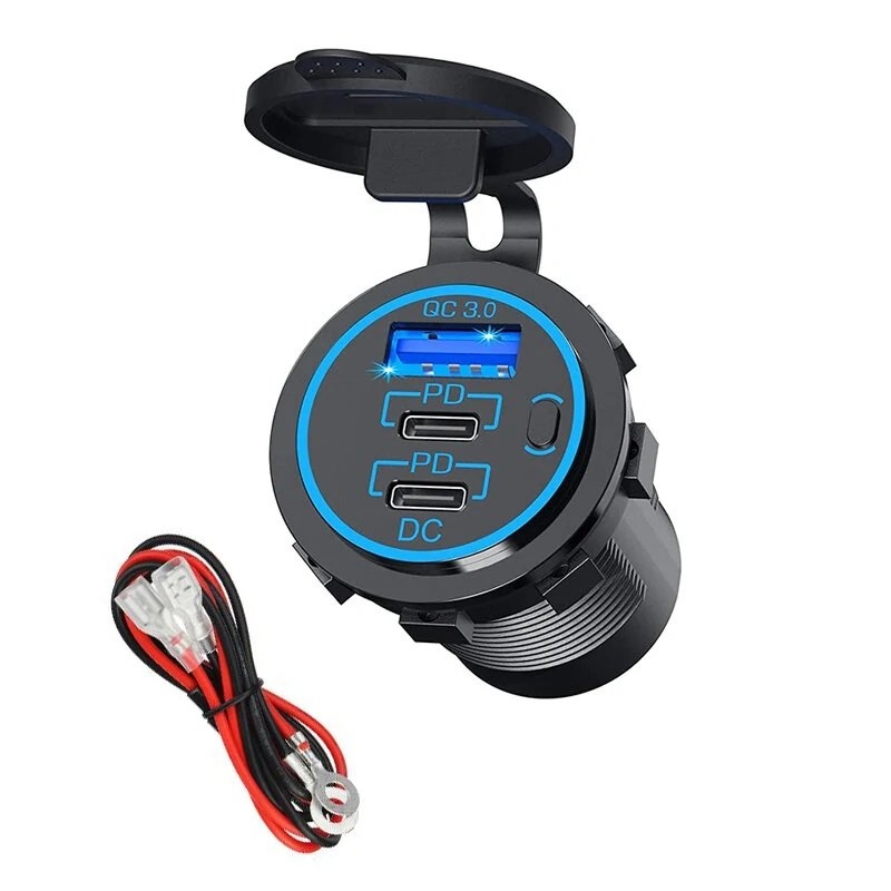 Waterproof Triple USB Fast Charger Socket with Switch 12/24V