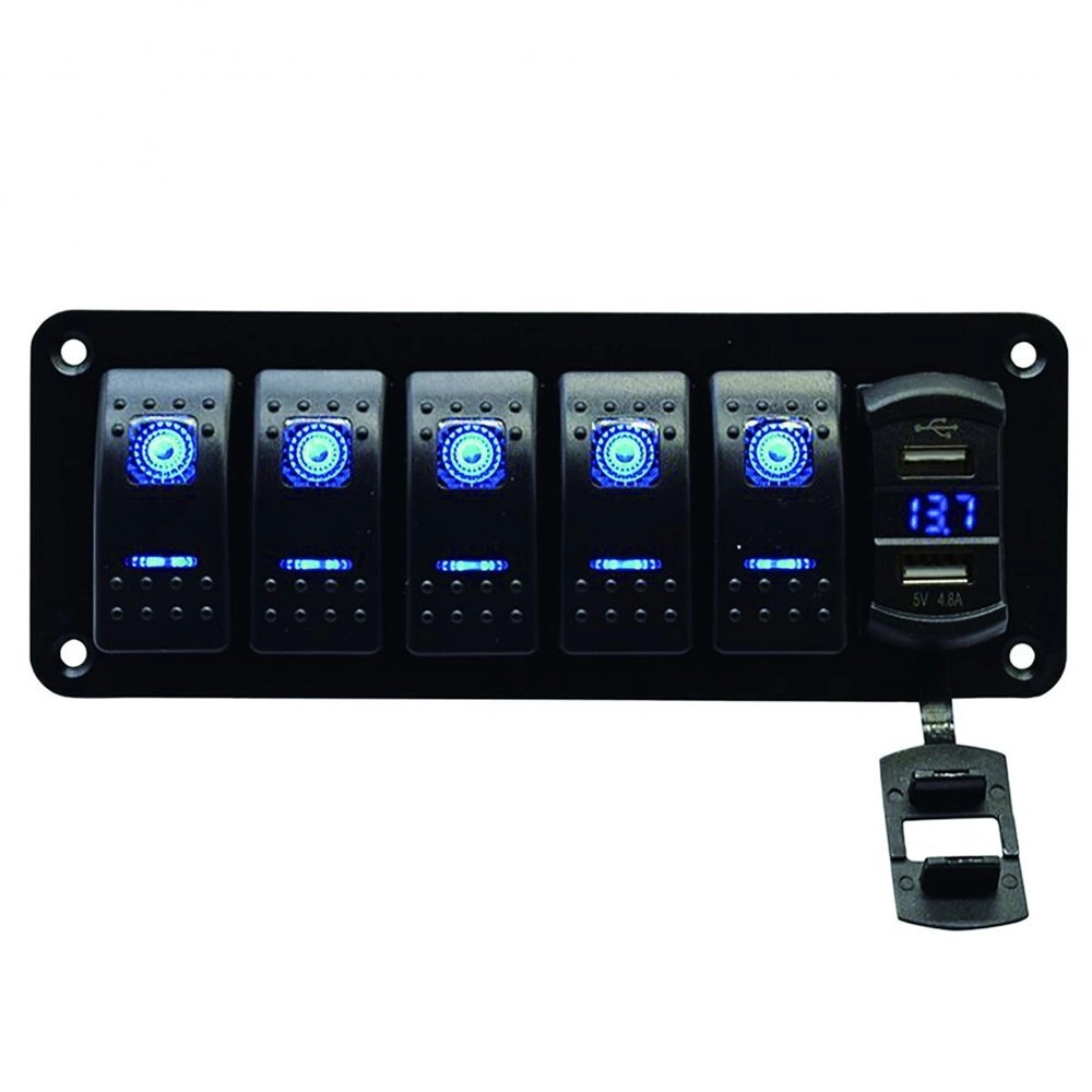 5 Gang Panel Rocker Switch with Dual USB Fast Charger 5V/4.8A - Panels ...