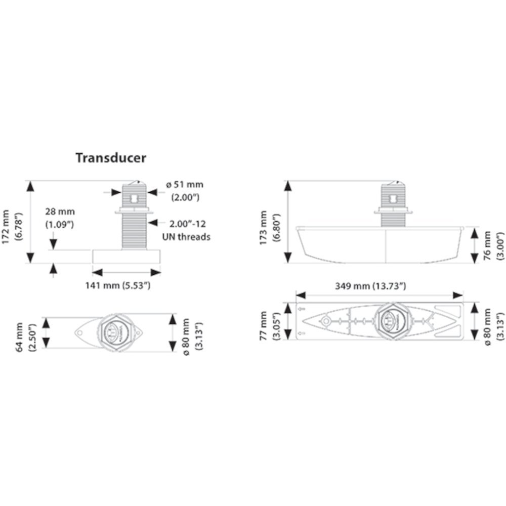 Airmar B785C-M-12F 600W Med CHIRP with Fairing Thru-Hull Transducer Furuno 12-Pin