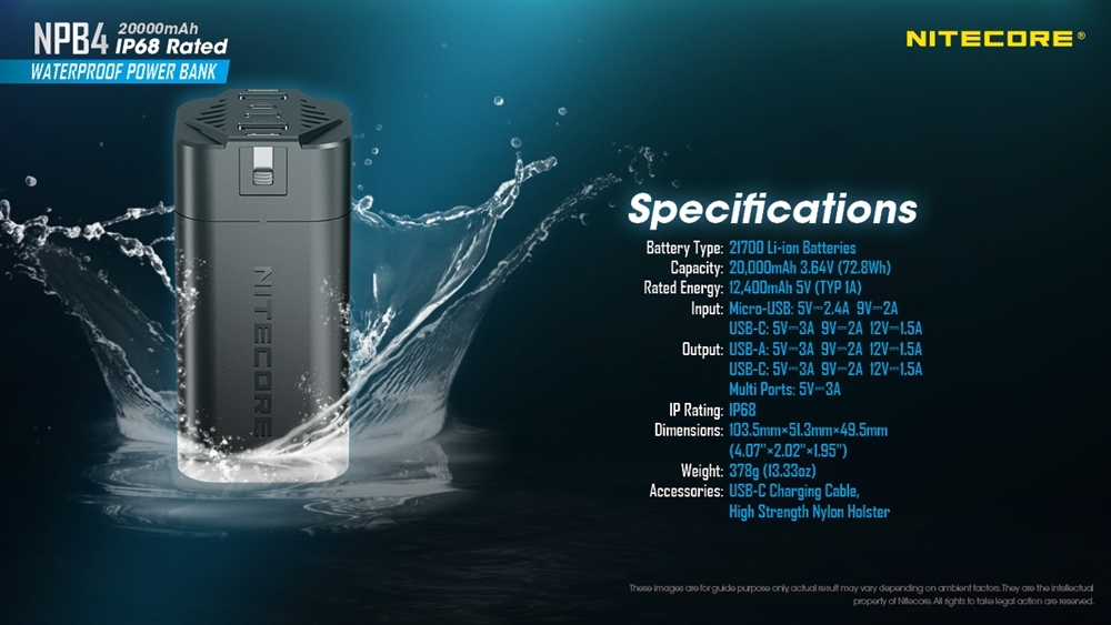 Nitecore NPB4 Waterproof Power Bank 20000MAH