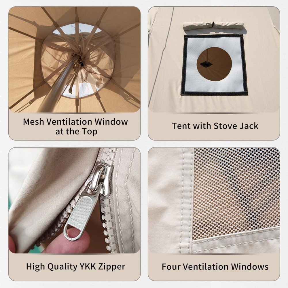 Naturehike Cotton Canvas Luxury 4 Person Glamping Tent Green