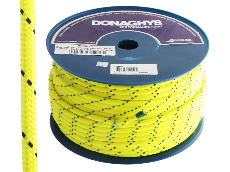 Donaghys Superspeed Yacht Braid Rope 8mm Fluoro Yellow/Black Fleck - Per Metre