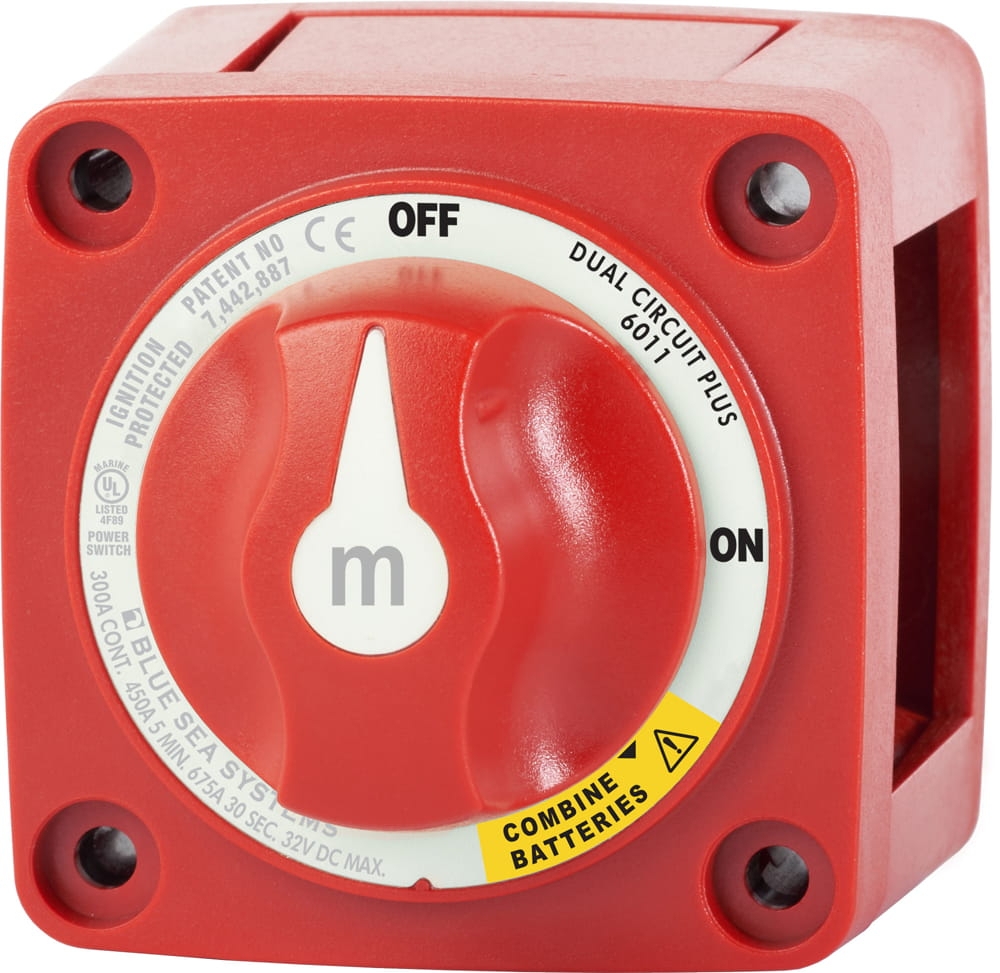Blue Sea M-Series Mini Dual Circuit Plus Battery Switch 300A On/Off Red