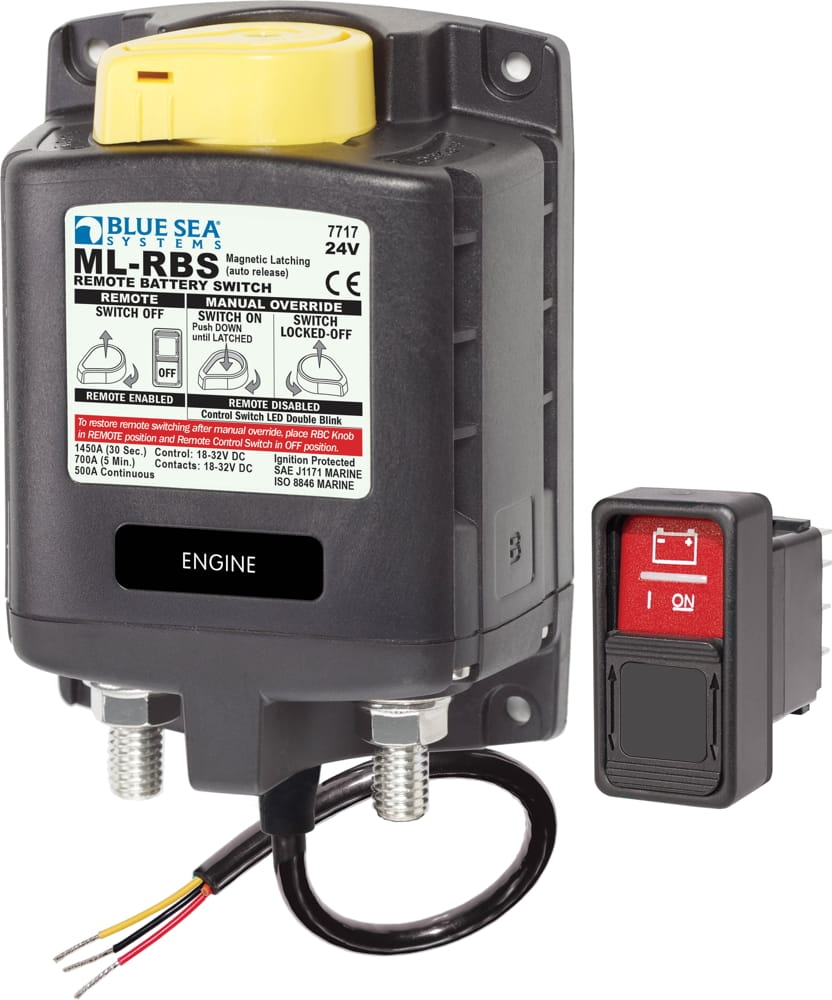 Blue Sea ML-RBS 24vDC 500A Remote Battery Switch with Manual Control Auto Release
