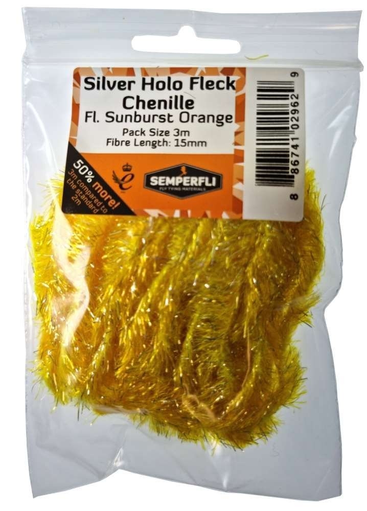 Semperfli Silver Holographic Fleck Chenille 15mm Large Fluoro Sunburst Orange