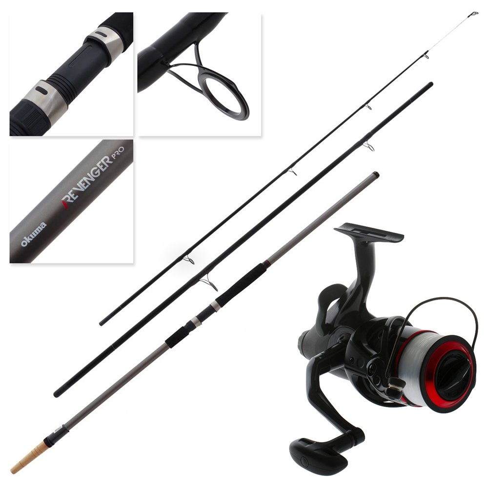 Okuma Ceymar CMBF-365 Baitfeeder Revenger Pro Medium Wood Spud Surf Combo with 15kg Line 15ft 3pc