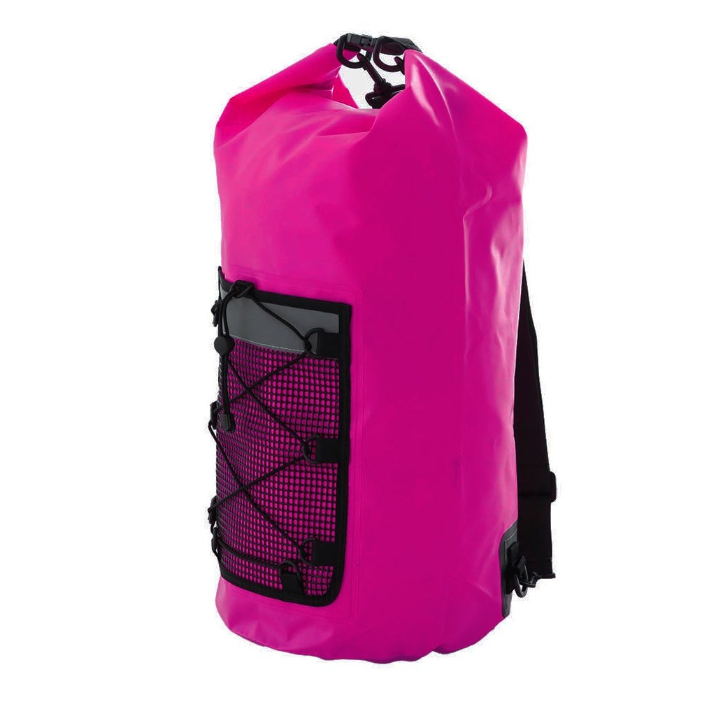 Waterproof Dry Bag Backpack with Front Mesh Pocket 30L Dark Pink