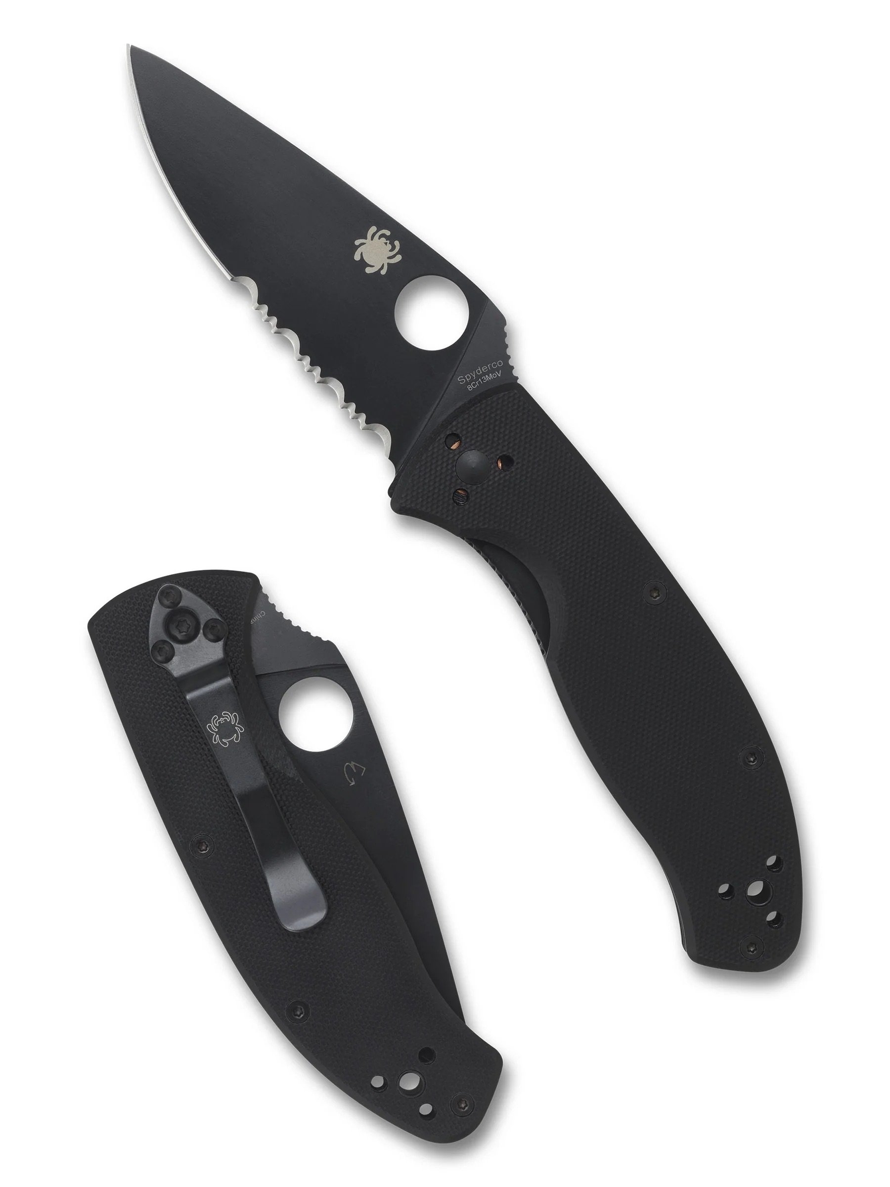 Spyderco Tenacious G-10 Combo Blade Pocket Knife Black Oxide Blade 8.6cm
