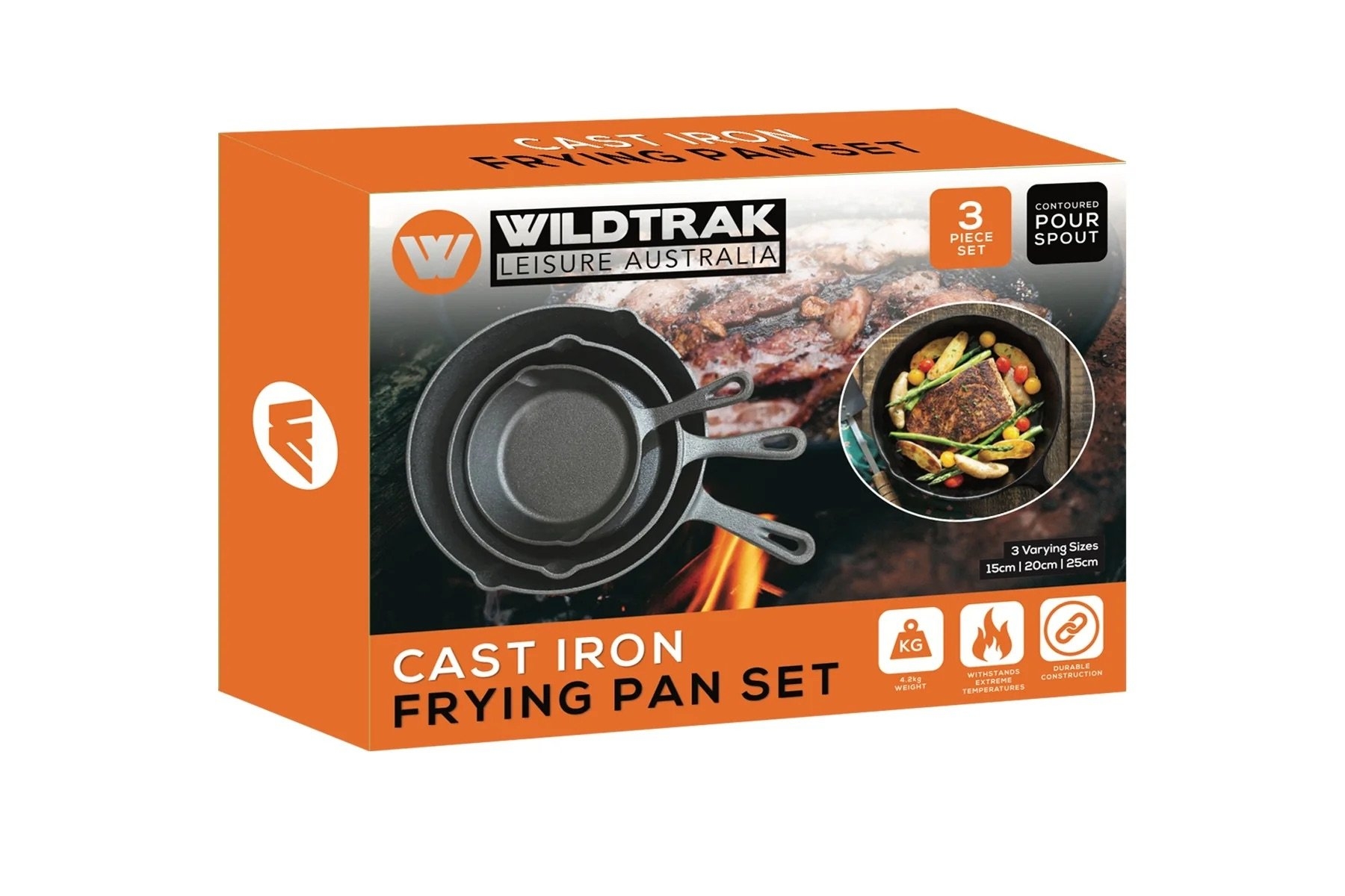 Wildtrak 3-Piece Cast Iron Frypan Set 15cm/20cm/25cm