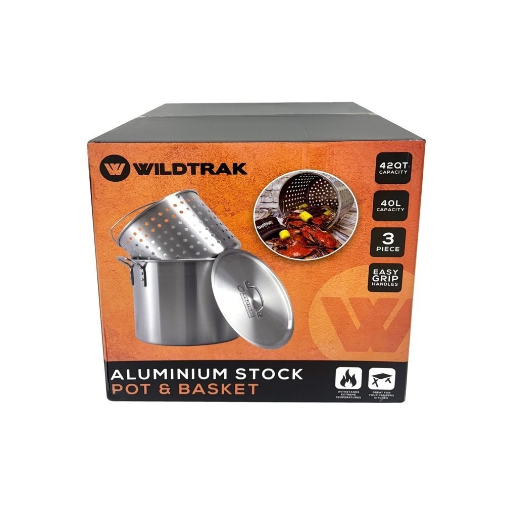 Wildtrak Aluminium Crab Cooker Stock Pot with Basket/Handles/Lid/Strainer 40L/42qt