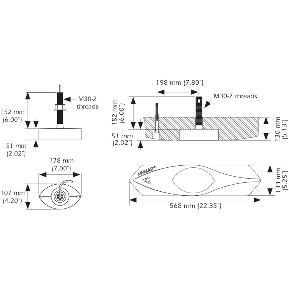 Airmar B285C-HW-10F 1kW High CHIRP Wide Beam with Fairing Thru-Hull Transducer Furuno 10-Pin