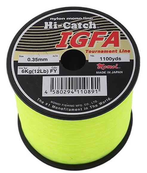 Momoi Hi-Catch IGFA Tournament Mono Line 1/4lb Spool 750m 8kg Fluoro Yellow