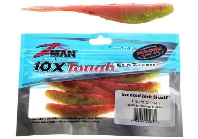 Z-Man Jerk ShadZ Scented Soft Bait 5in / 12.7cm Qty 5 Electric Chicken