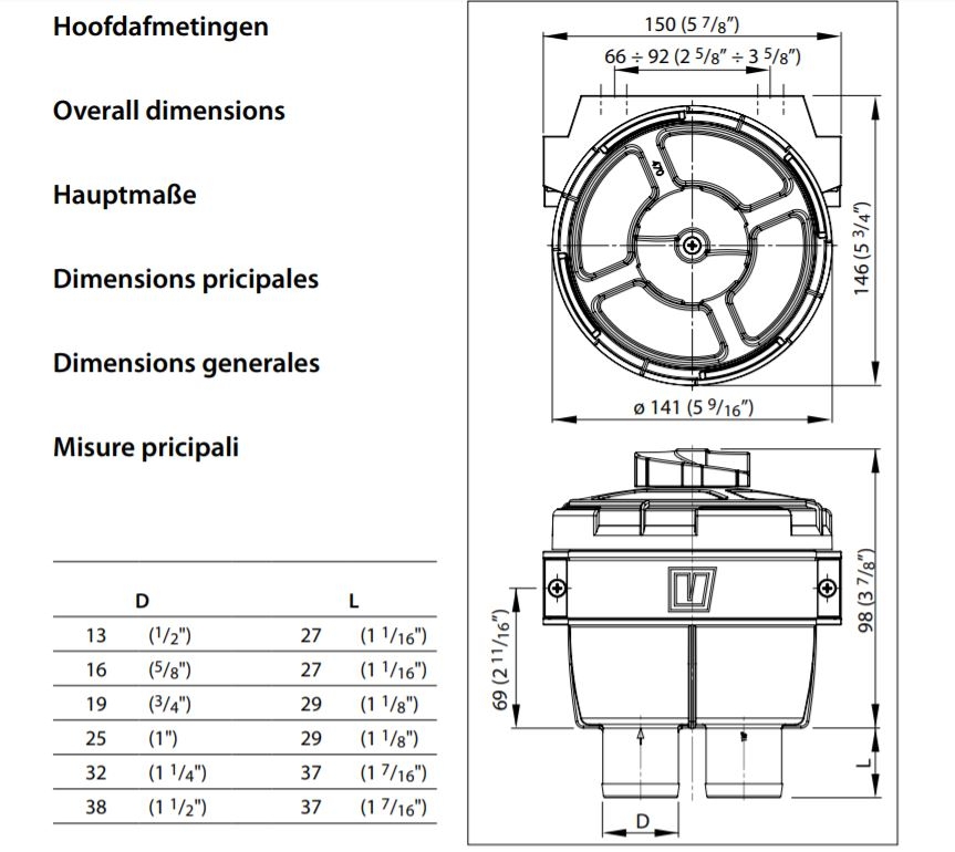 VETUS FTR470 Cooling Water Strainer for 25.4mm Hose Connections