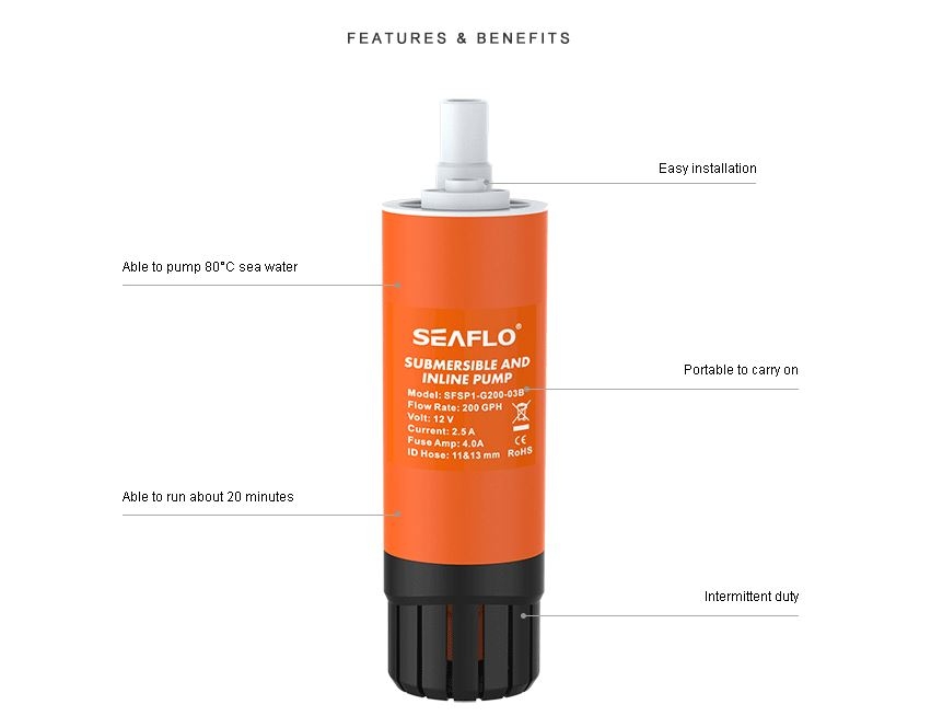 Seaflo Submersible Inline Pump 12V 200GPH