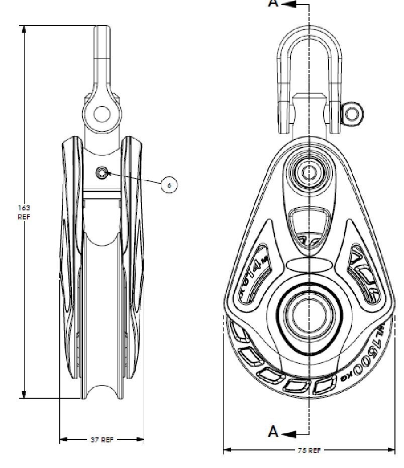 Ronstan RF74100AW Series 75 Core Block - Single Aluminium Rope/Wire Sheave