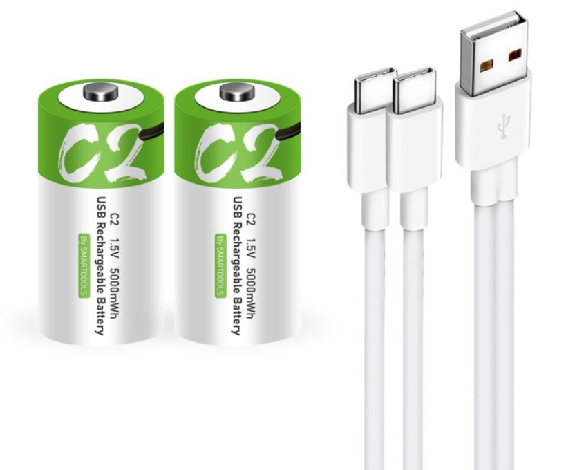 USB Rechargeable C Lithium Battery 1.5V 2-Pack