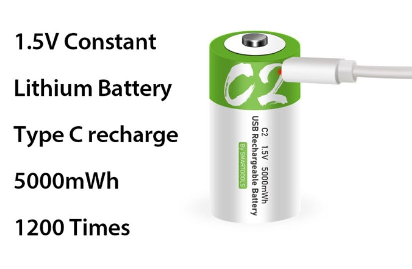 USB Rechargeable C Lithium Battery 1.5V 2-Pack