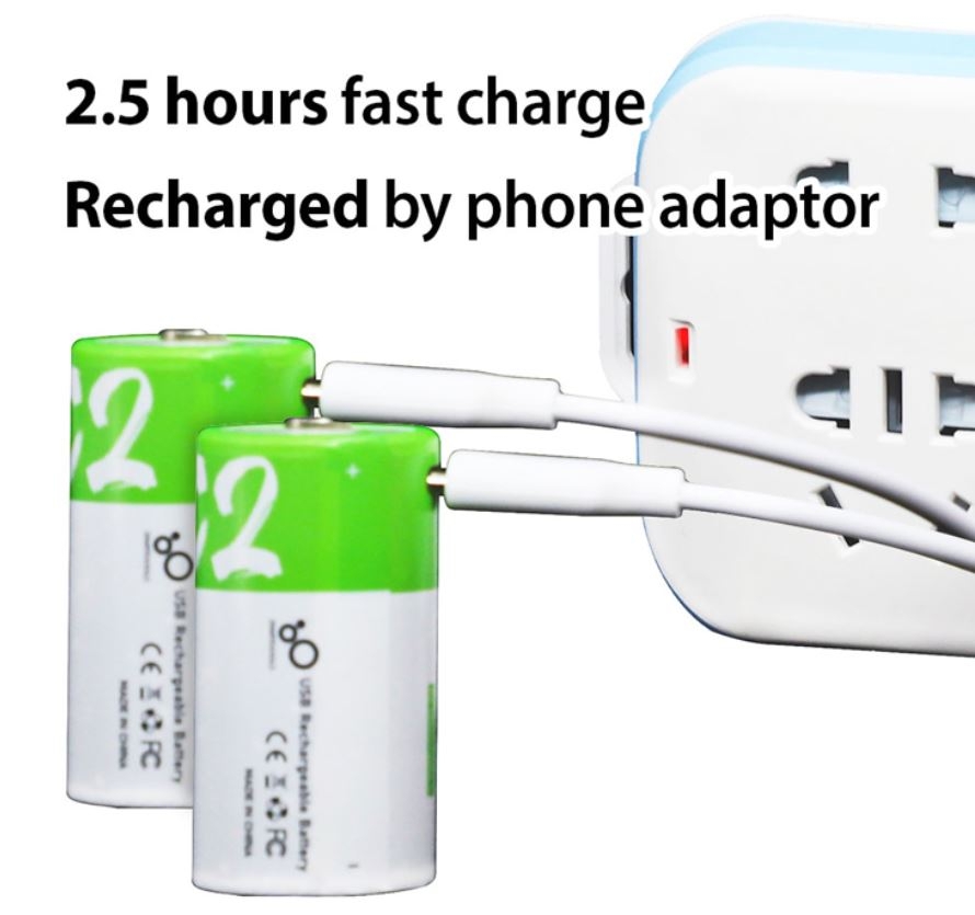 USB Rechargeable C Lithium Battery 1.5V 2-Pack