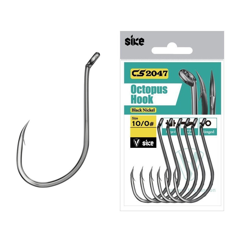 Sike CS2047 Black Nickel Octopus Hooks Bulk Pack 10/0 Qty 27